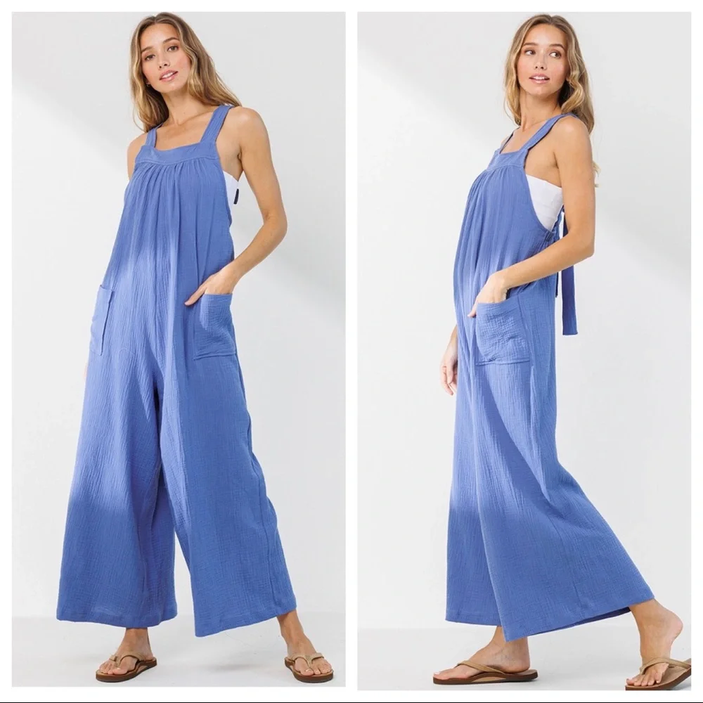 39 Angela Solid Fabulous Wide Leg Jumpsuit - Picture 3 of 4